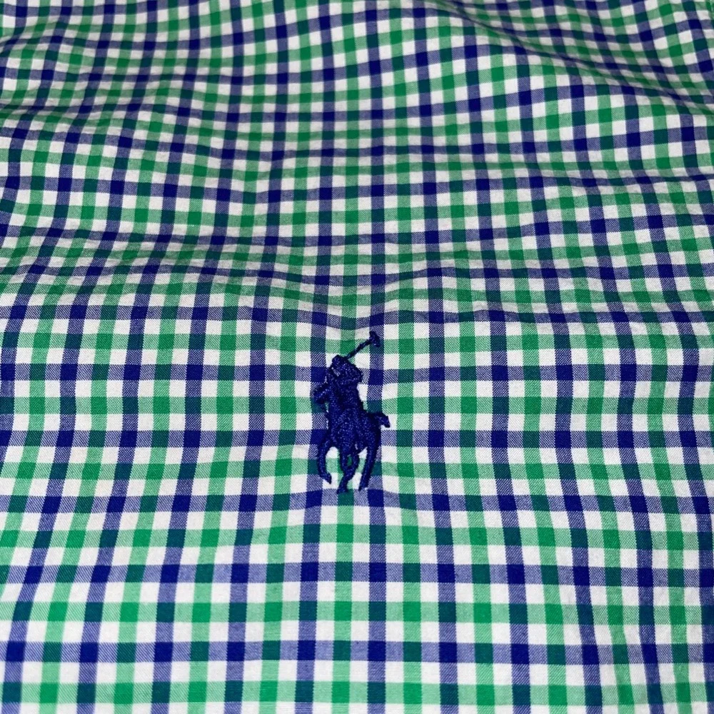 Polo Ralph Lauren Mens Gingham Button Down Shirt Green Navy Blue Small RN41381